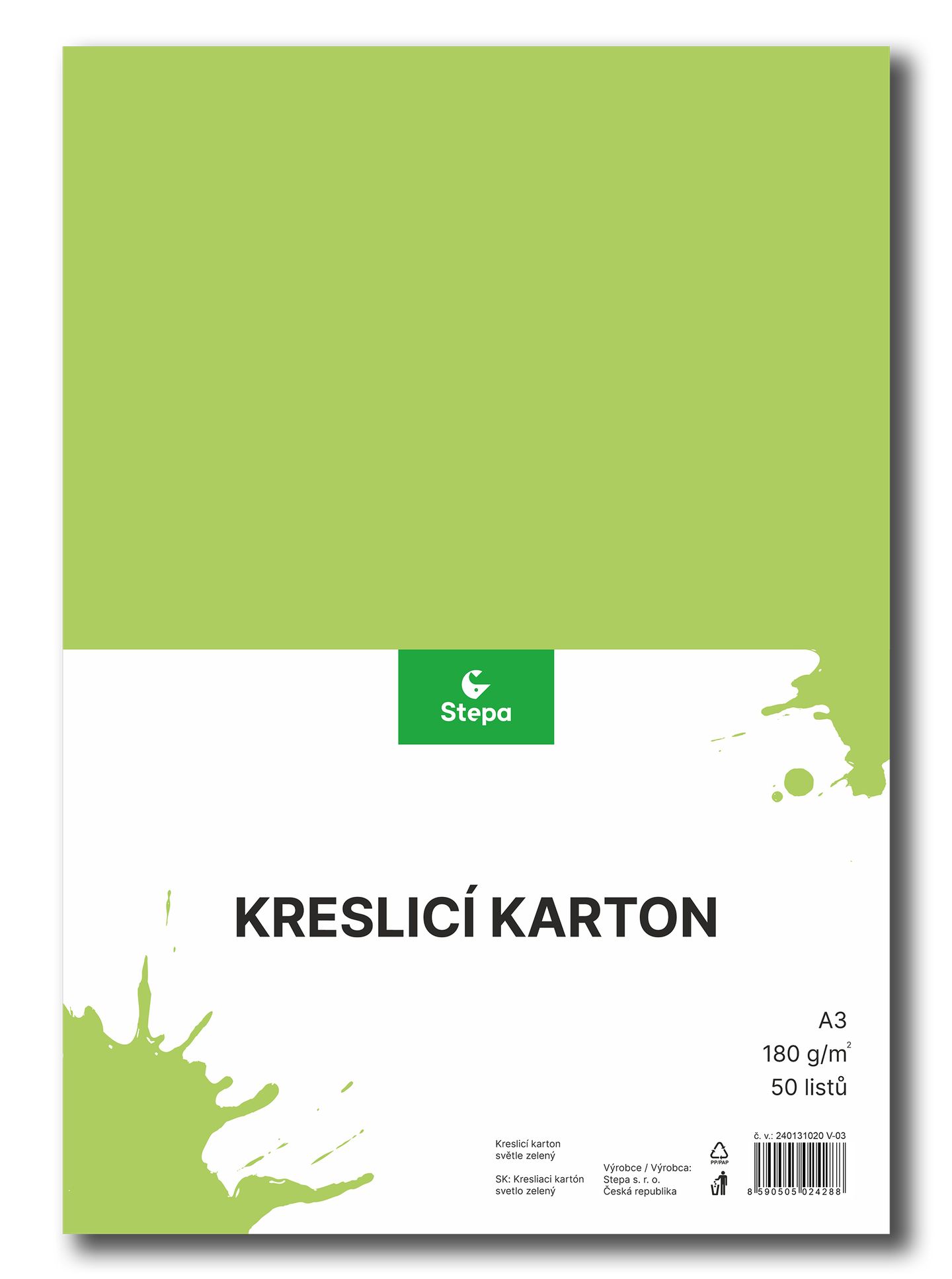 Kreslicí karton barevný A3 - 180g - 50 ks - zelený