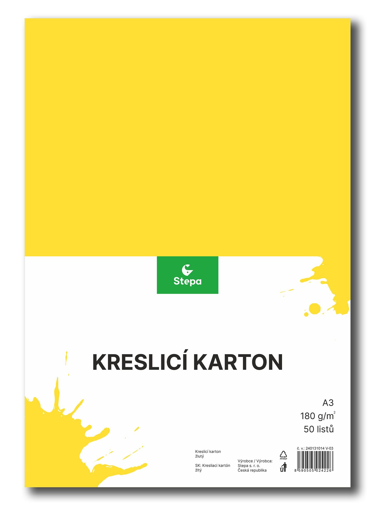 Kreslicí karton barevný A3 - 180g - 50 ks - žlutý