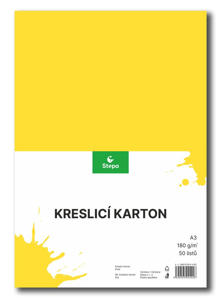 Kreslicí karton barevný A3 - 180g - 50 ks - žlutý