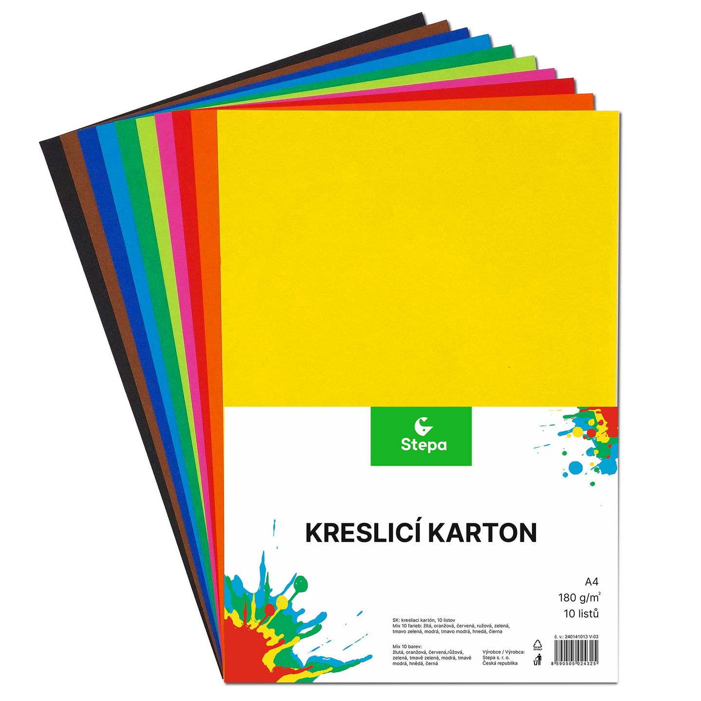 Kreslicí karton barevný A4 - 180g - 10 ks - mix 10 barev