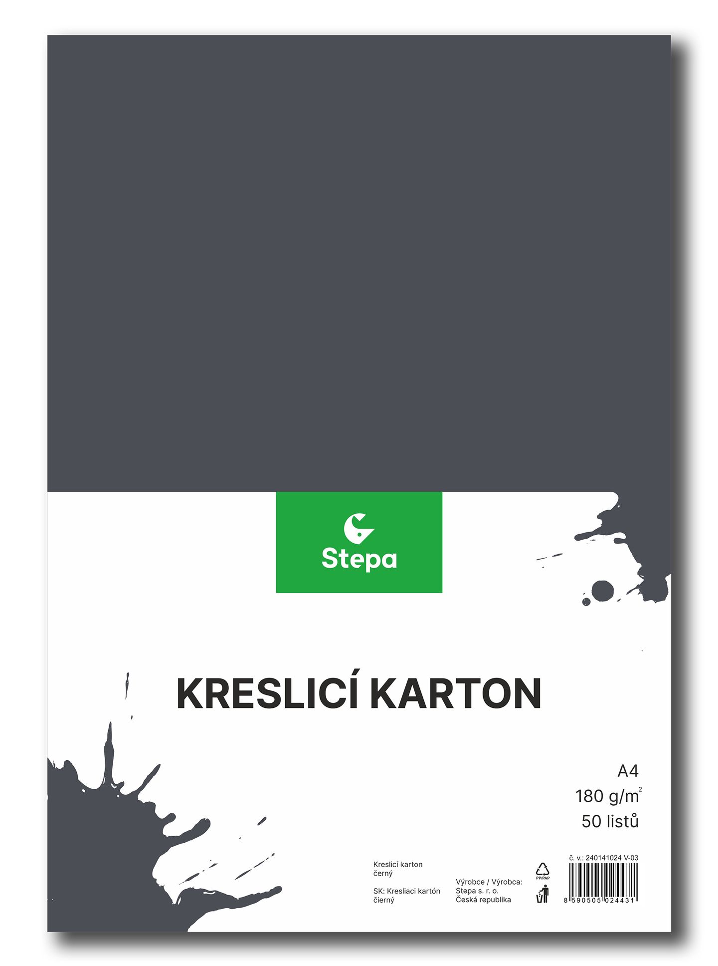 Kreslicí karton barevný A4 - 180g - 50 ks - černý