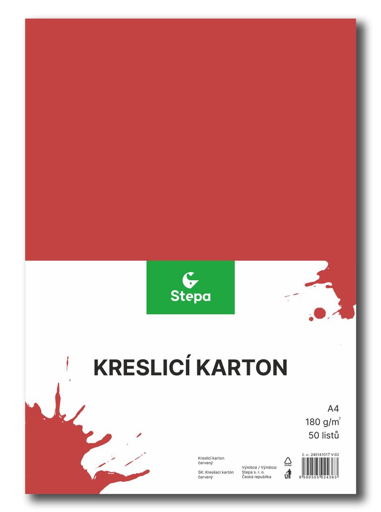 Kreslicí karton barevný A4 - 180g - 50 ks - červený