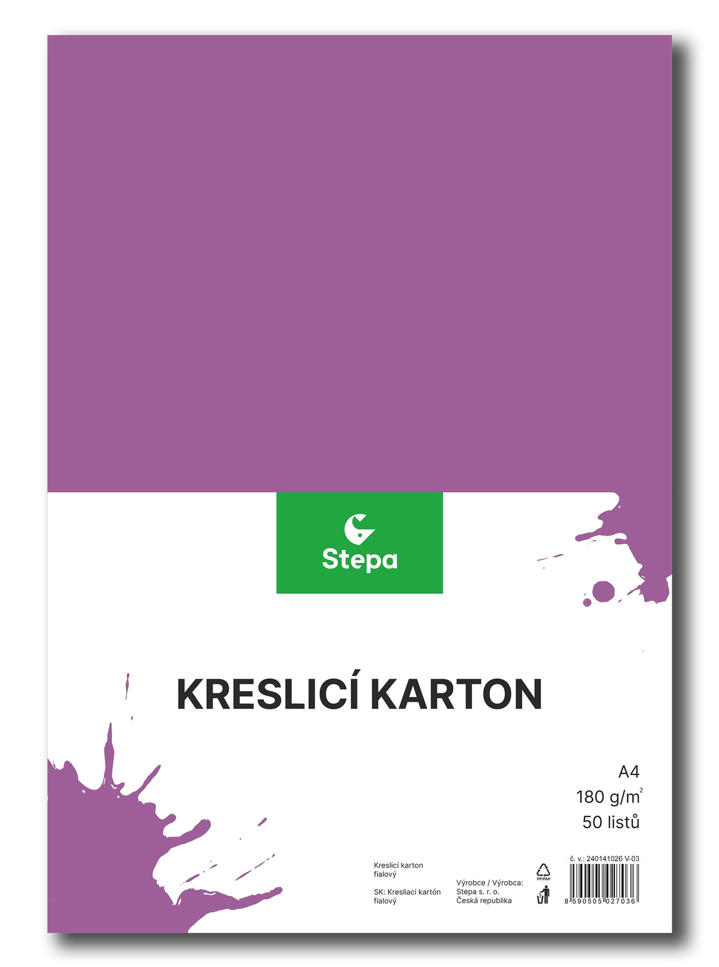 Kreslicí karton barevný A4 - 180g - 50 ks - fialový