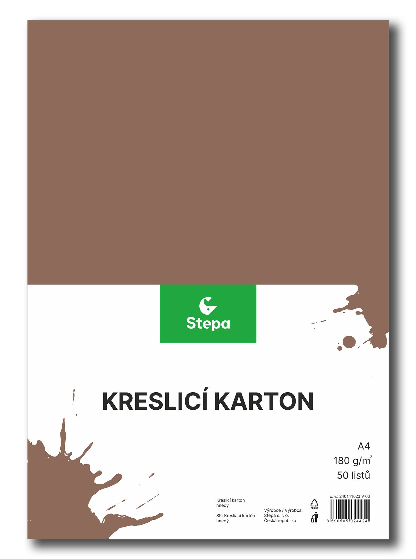 Kreslicí karton barevný A4 - 180g - 50 ks - hnědý