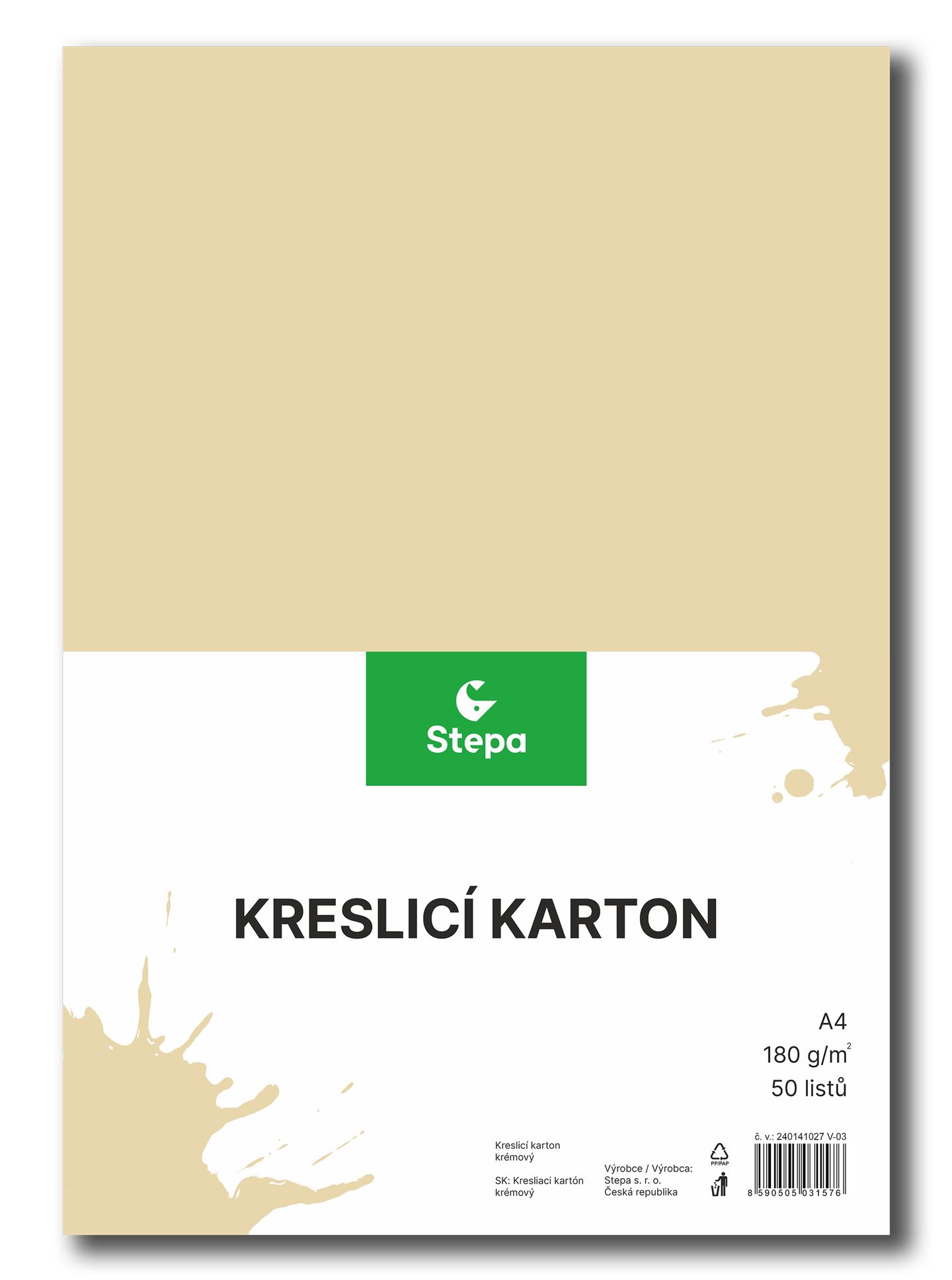 Kreslicí karton barevný A4 - 180g - 50 ks - krémový