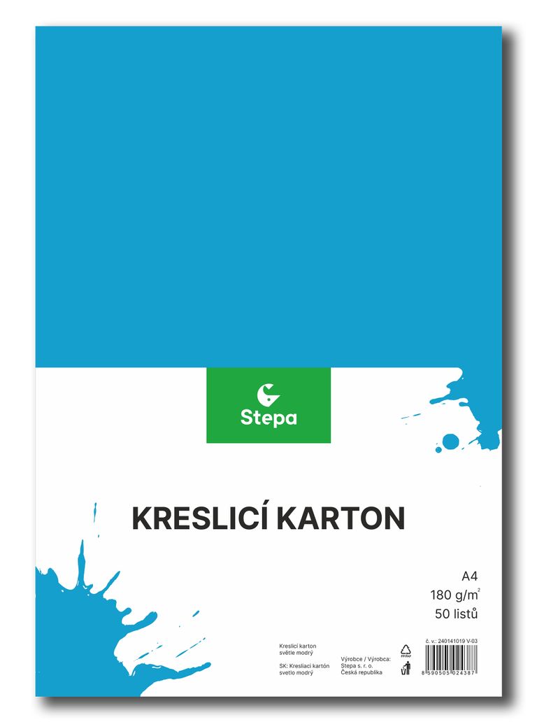 Kreslicí karton A4 - 180g/m2, 50 listů, světle modrý