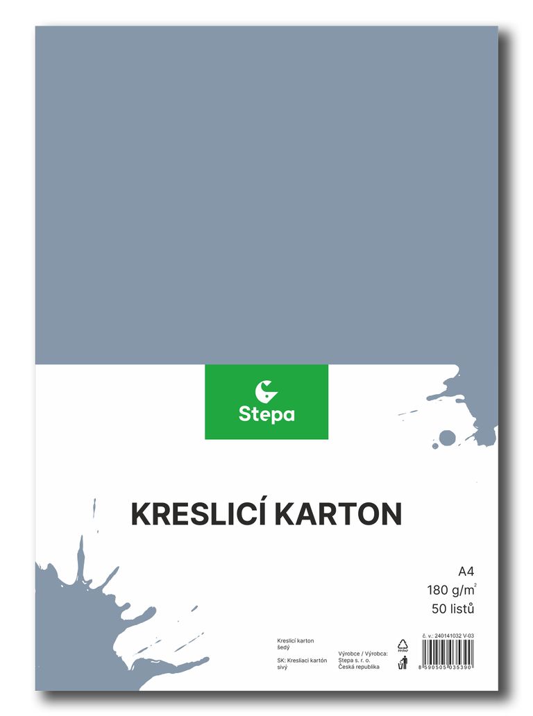 Kreslicí karton barevný A4 - 180g - 50 ks - šedý