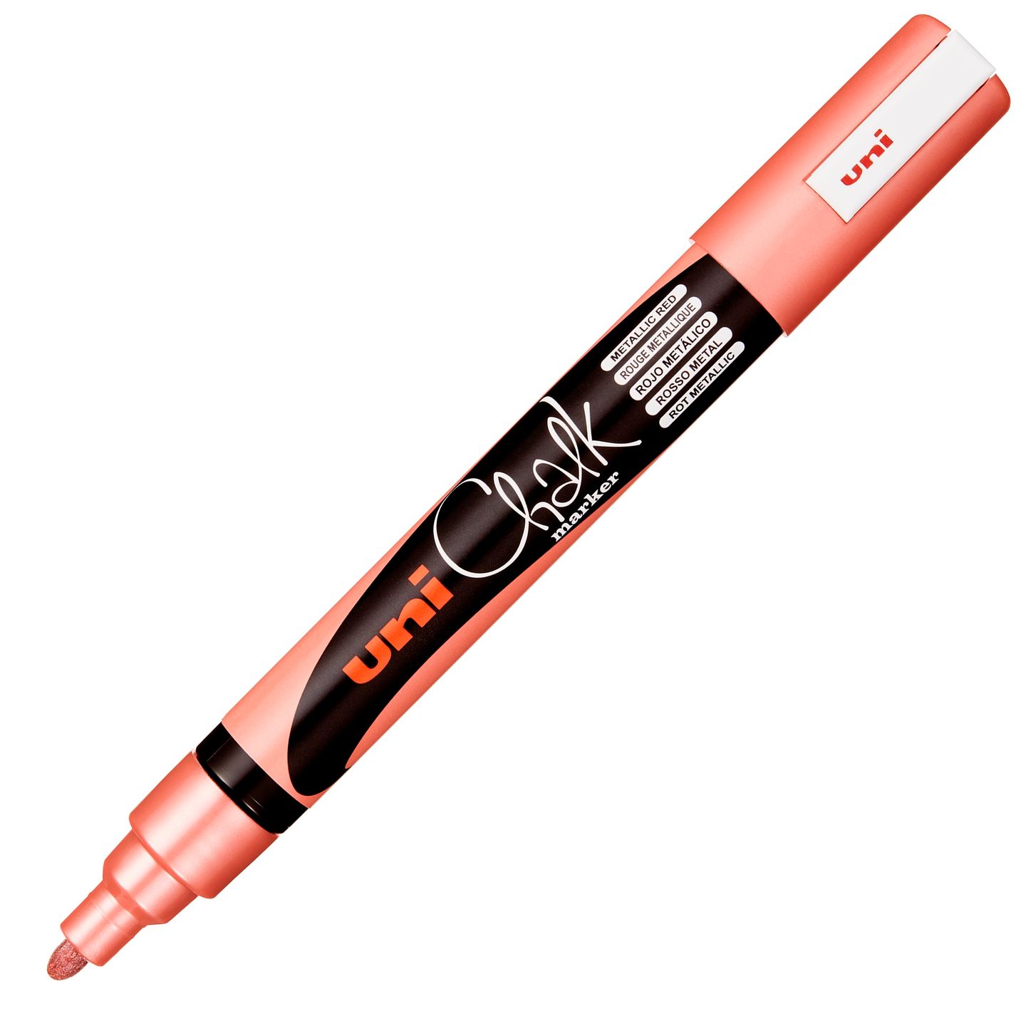 Křídový popisovač UNI s kulatým hrotem 1,8 - 2,5 mm - metalický červený