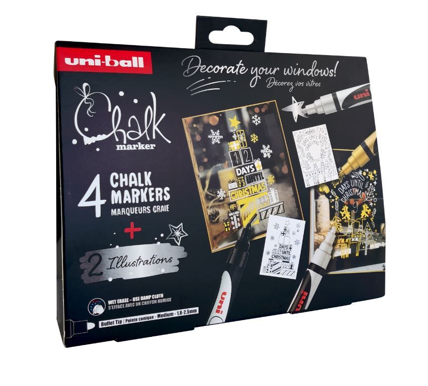 Křídový popisovač UNI s kulatým hrotem 1,8 - 2,5 mm - vánoční sada 4 barev Nordic