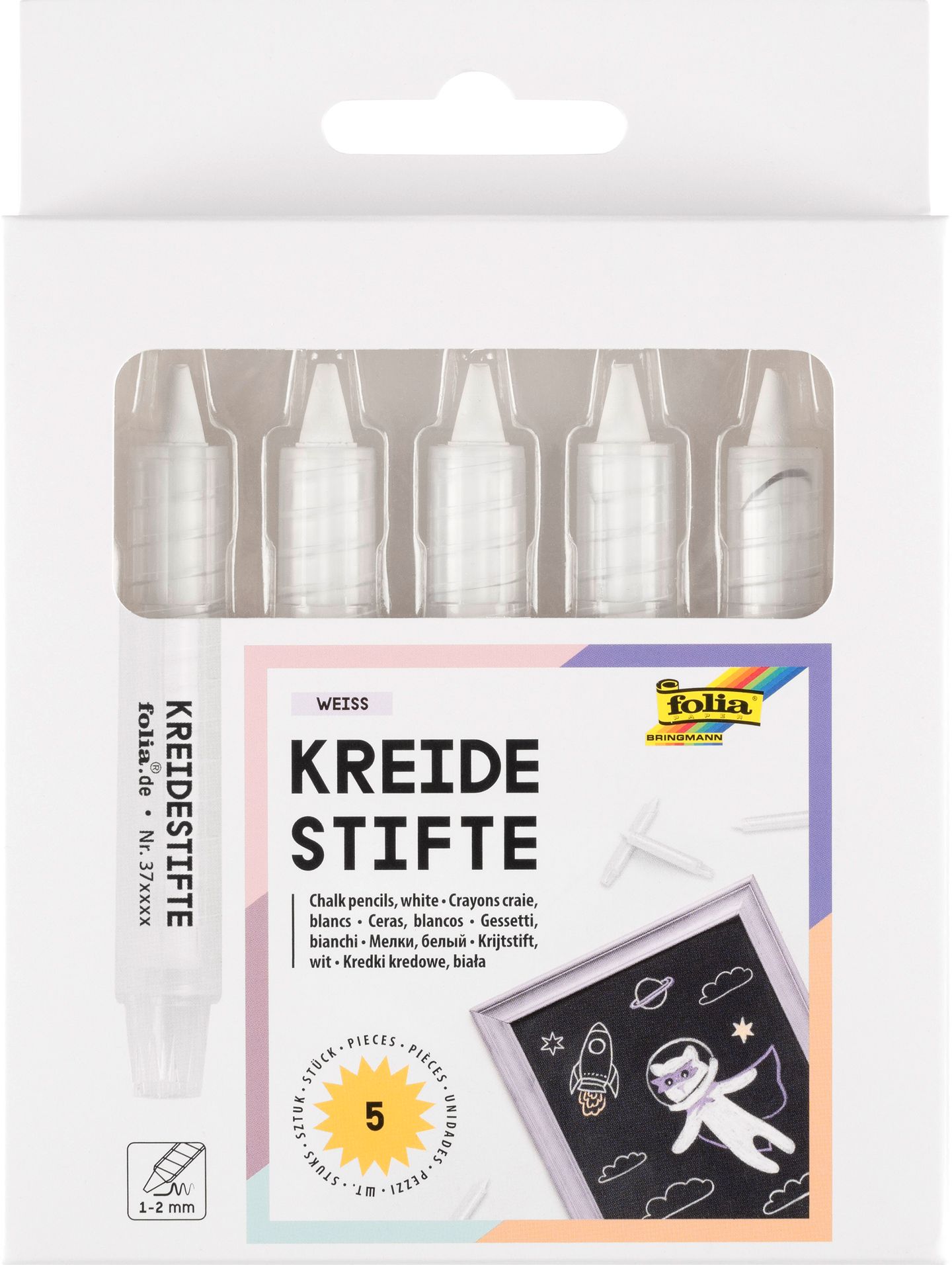 Křídy v tužce - sada - 5 ks - barva BÍLÁ