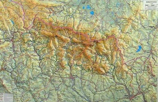 Krkonoše - reliéfní nástěnná mapa - 1:66 666