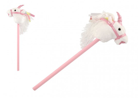 Kůň jednorožec na tyči plyš 80cm na baterie se zvukem Teddies bílý v sáčku