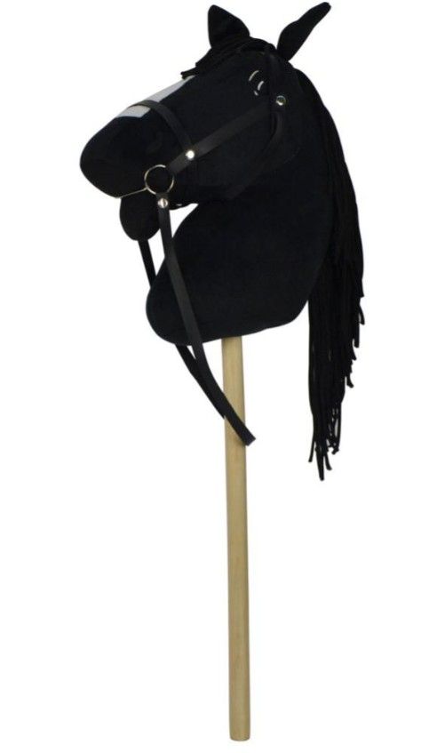 Kůň na tyči plyš 70 cm na baterie se zvukem černý