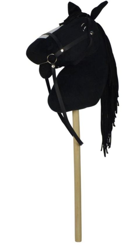 Obrázek produktu: Kůň na tyči plyš 70 cm na baterie se zvukem černý