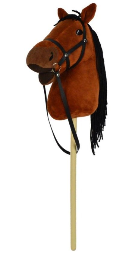 Kůň na tyči plyš 70 cm na baterie se zvukem tmavě hnědý