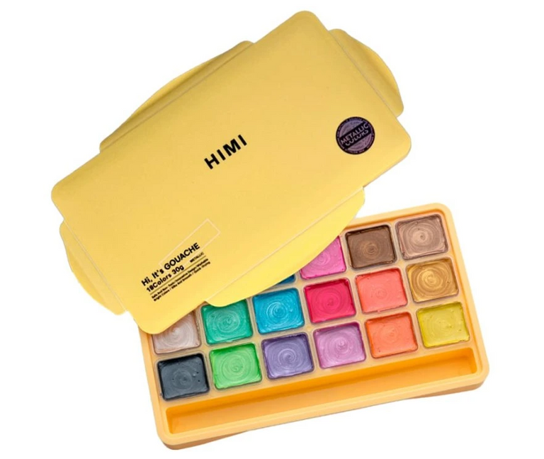 HIMI kvašové barvy - Jelly Cup Gouache Set - 18 Colours- Metallic Edition Himi