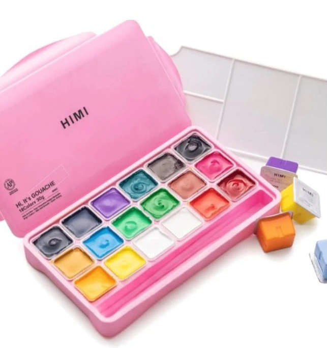 HIMI kvašové barvy - Jelly Cup Gouache Set - 18 Colours - Pink Edition Himi