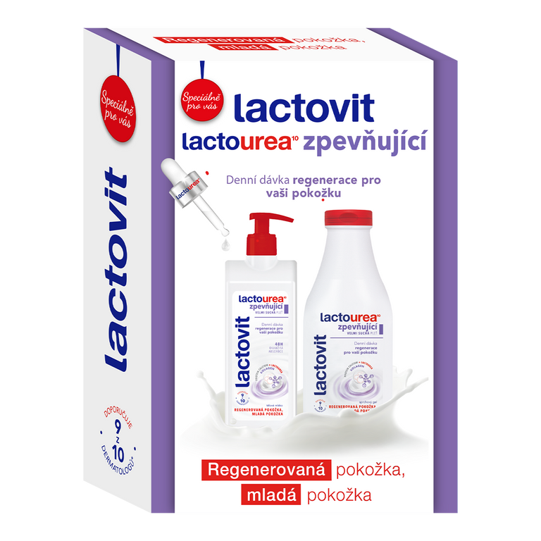 Lactovit Lactourea – dárková sada, zpevňující sprchový gel 500 ml a tělové mléko 400 ml