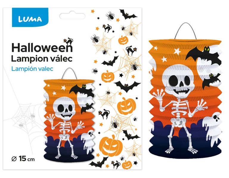 Lampion 15 cm válec HALLOWEEN kostlivec