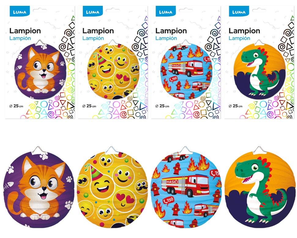 Lampion 25 cm kulatý dětský mix druhů