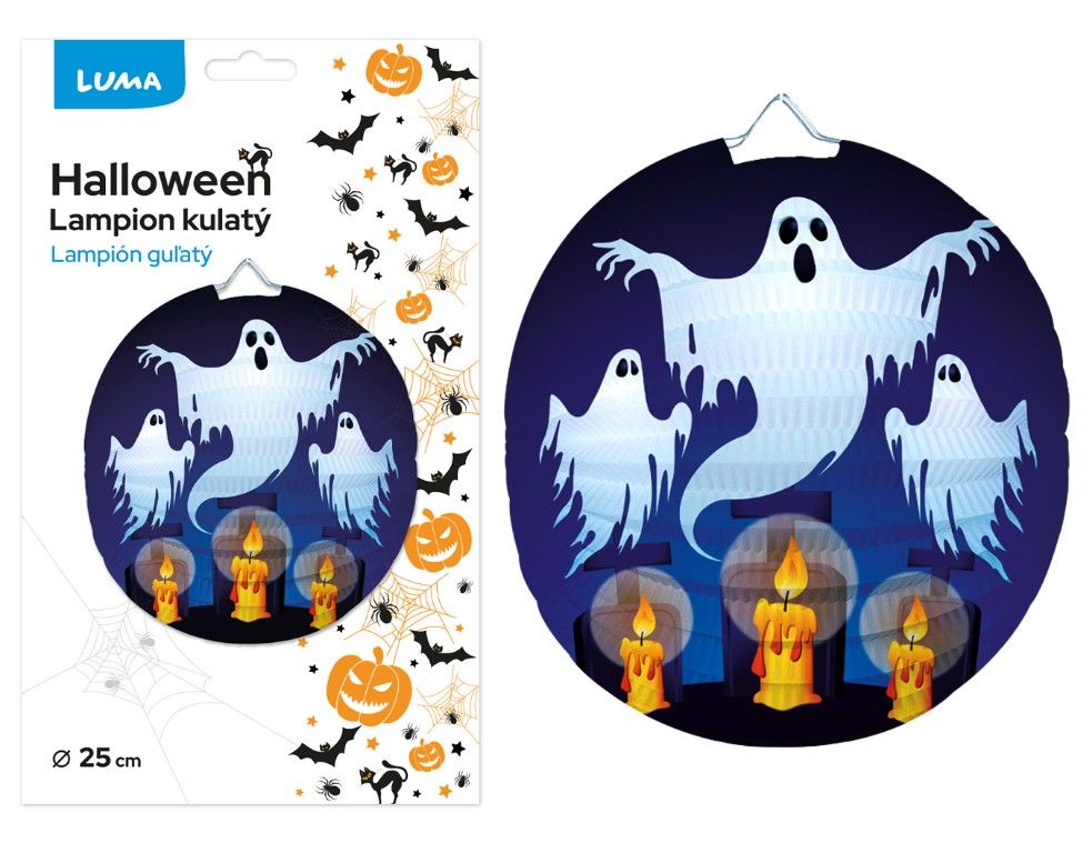 Lampion 25 cm kulatý HALLOWEEN duch