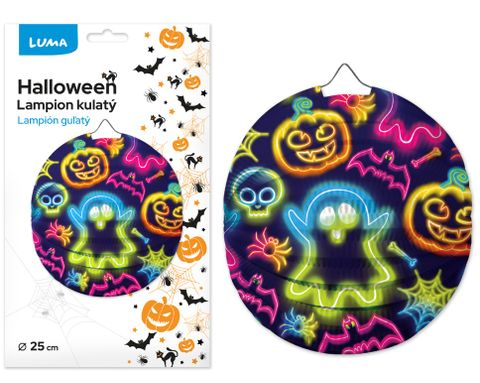 Obrázek produktu: Lampion 25 cm kulatý HALLOWEEN neon