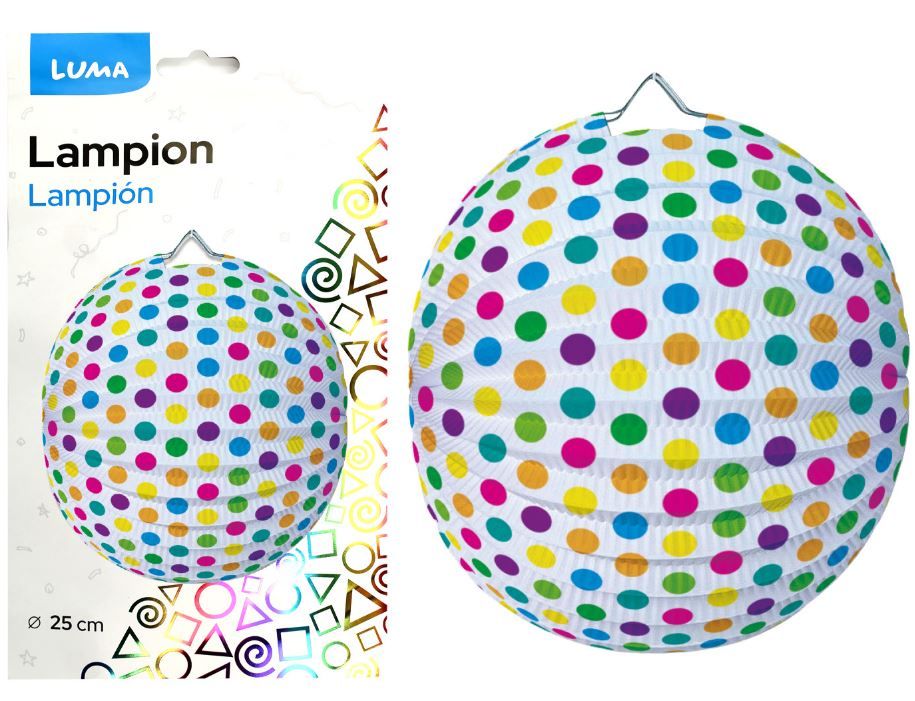 Lampion 25 cm - kulatý puntík barevný