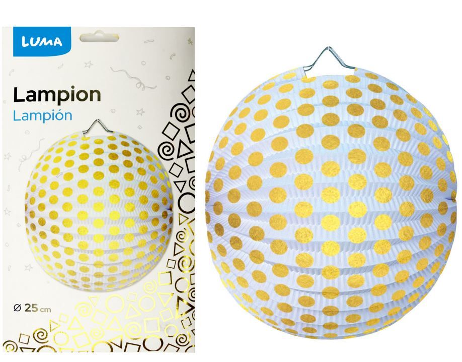 Lampion 25 cm - kulatý puntík zlatý