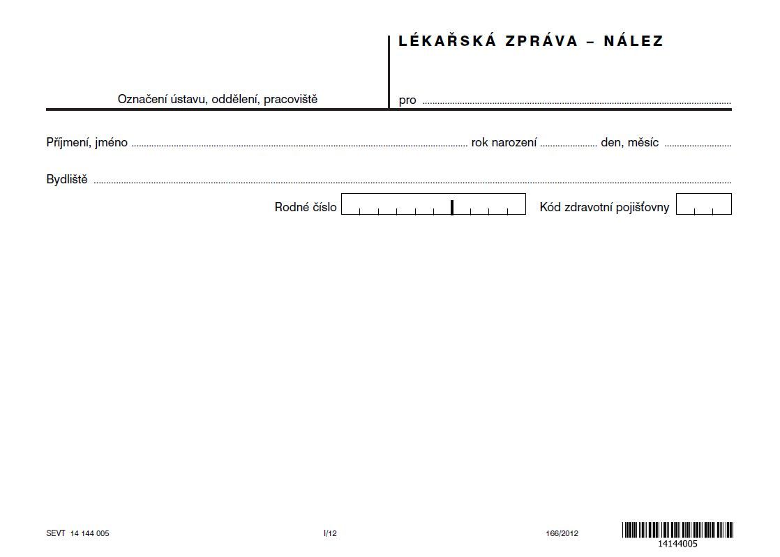 Lékařská zpráva - nález
