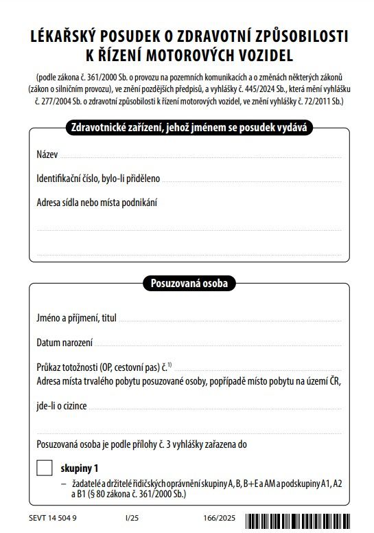 Lékařský posudek o zdravotní způsobilosti k řízení motorových vozidel