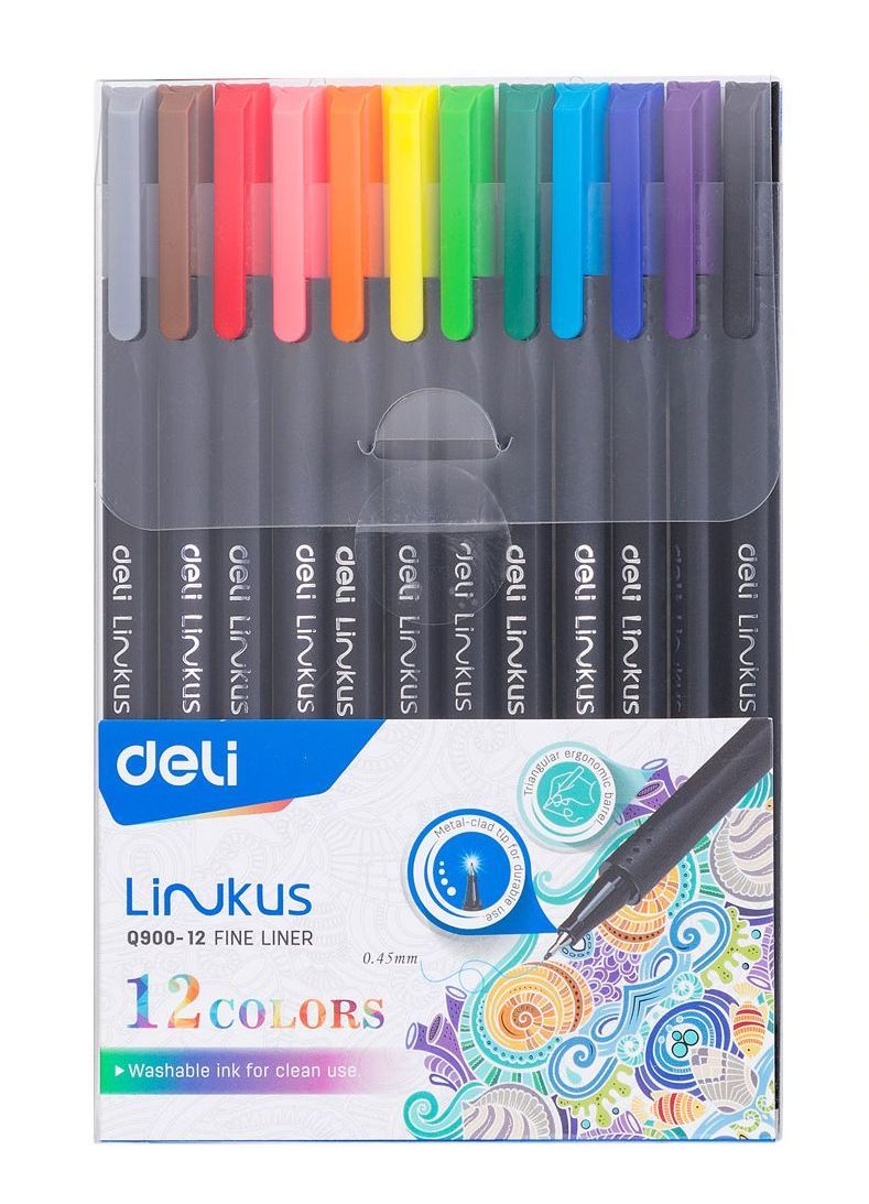 Liner DELI Linkus trojhranný 0,45 mm - sada 12 barev