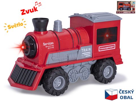 Obrázek produktu: Lokomotiva červená 22,5 cm 1:16 na setrvačník na baterie se světlem a zvukem