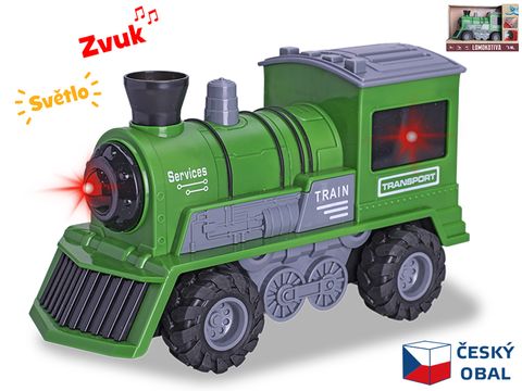 Obrázek produktu: Lokomotiva zelená 22,5 cm 1:16 na setrvačník na baterie se světlem a zvukem