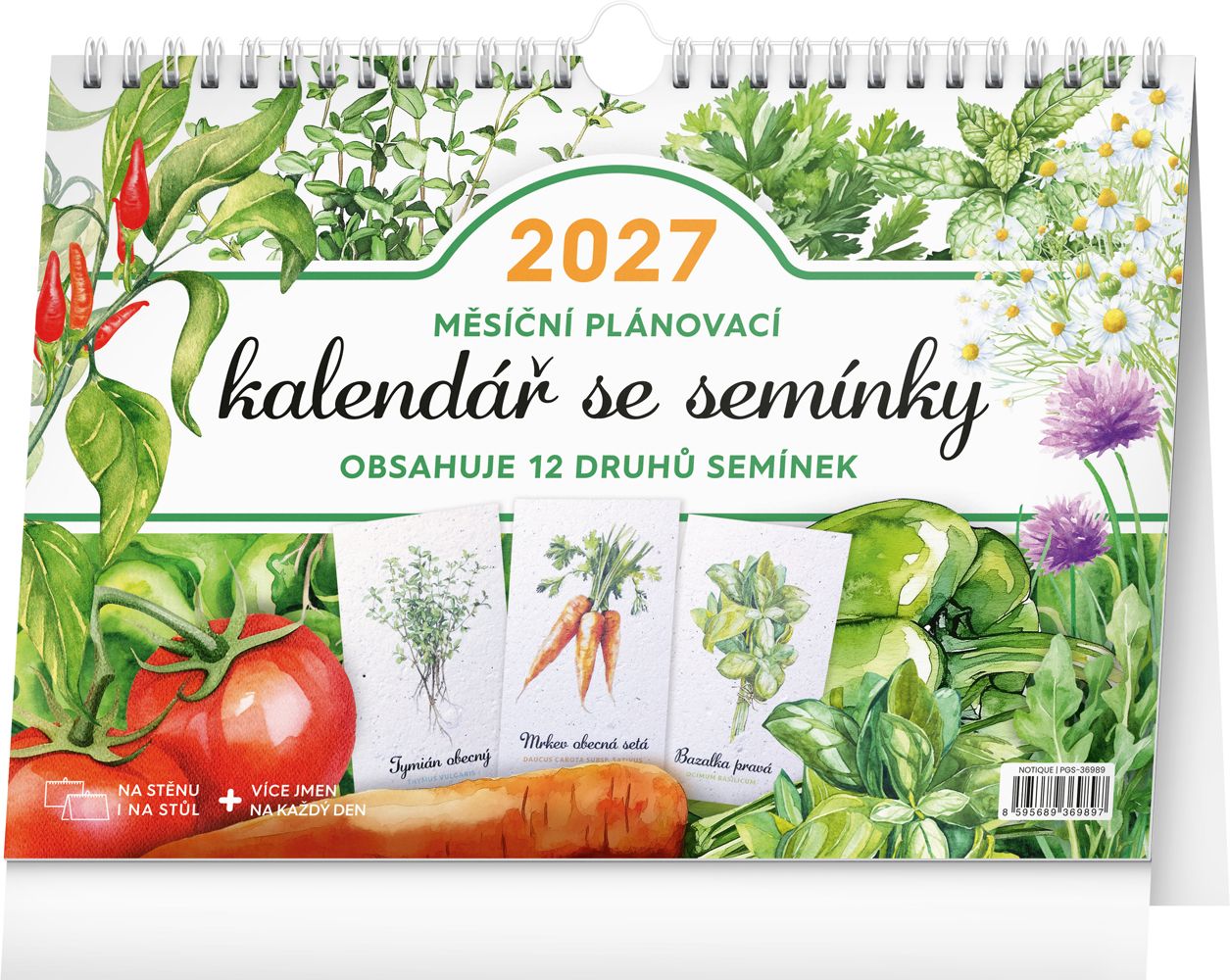 Měsíční plánovací kalendář se semínky 2027, 30 × 21 cm