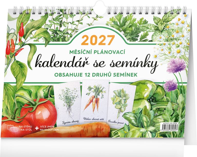 Měsíční plánovací kalendář se semínky 2027, 30 × 21 cm