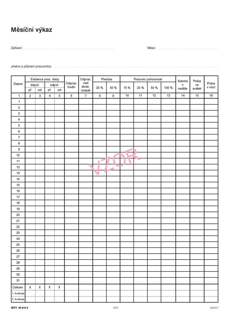 Měsíční výkaz