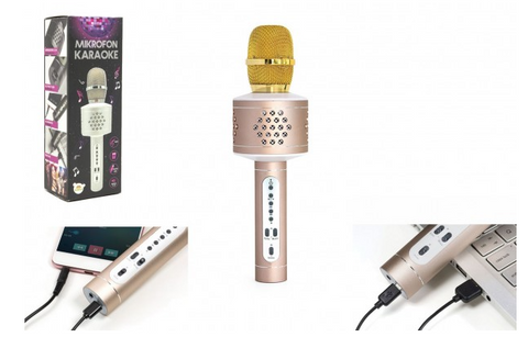 Obrázek produktu: Mikrofon karaoke - Bluetooth zlatý na baterie s USB kabelem