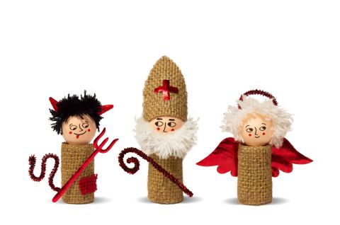 Obrázek produktu: Mikuláš, čert, anděl, juta, 75 a 100mm, figurky