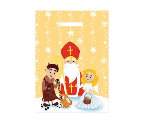 Obrázek produktu: Mikulášská taška 25 × 35 cm bílá - Mikuláš, čert a anděl