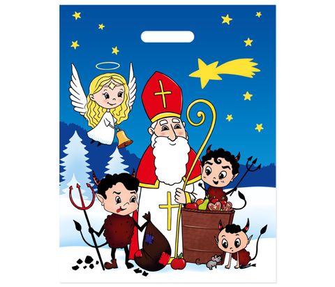 Obrázek produktu: Mikulášská taška 36 × 46 cm - Mikuláš, anděl a čertíci