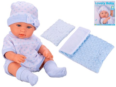 Obrázek produktu: Miminko tvrdé tělo 33 cm modré s peřinkami