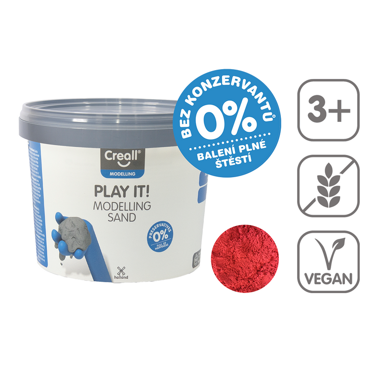 Modelovací písek Creall Play it!, 750 g - kelímek - červený