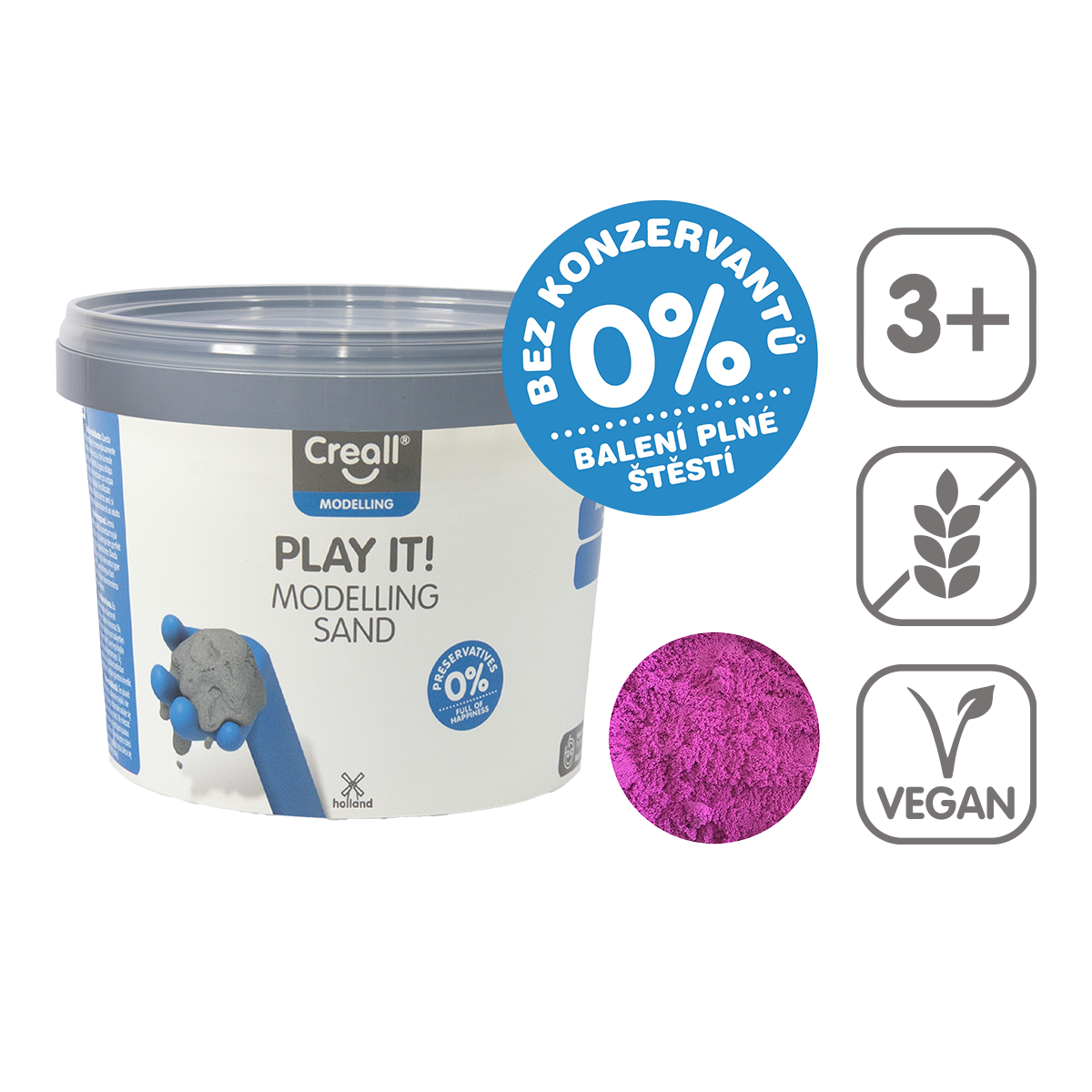 Modelovací písek Creall Play it!, 750 g - kelímek - fialový