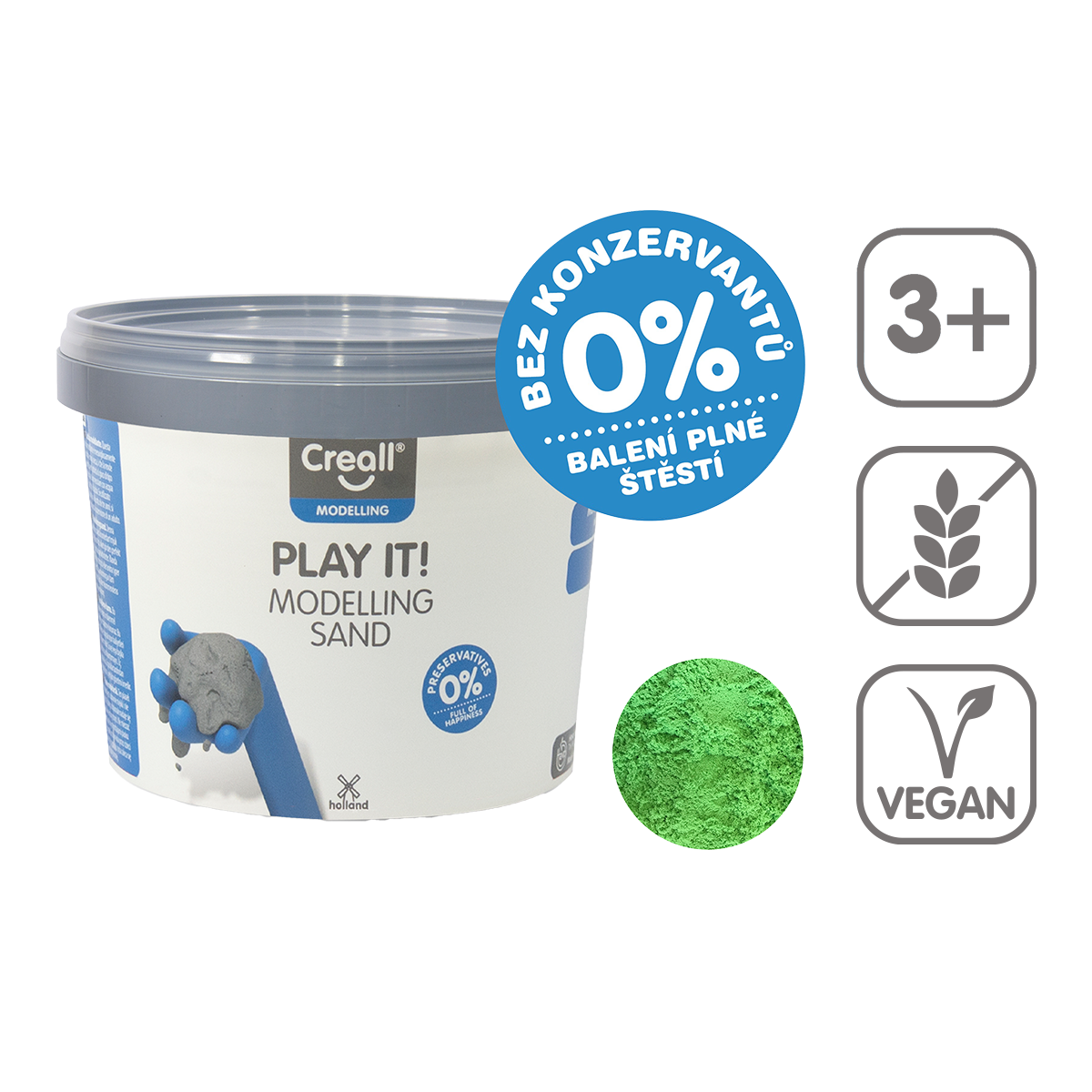 Modelovací písek Creall Play it!, 750 g - kelímek - zelený