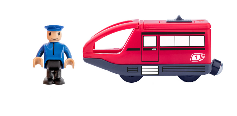 Woody Elektrická lokomotiva s panáčkem červená