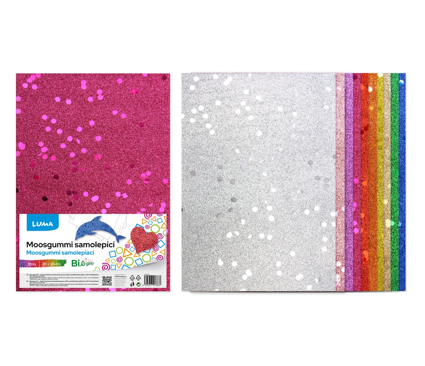MOOSGUMMI A4 mix BIO GLITR s flitry samolepící LUMA, 10ks
