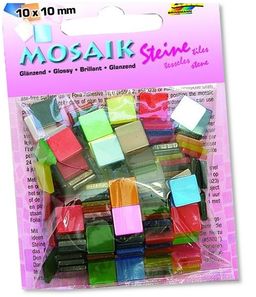 Obrázek produktu: Mozaikové kamínky 10 × 10 mm - blýskavé - mix 20 lesklých barev