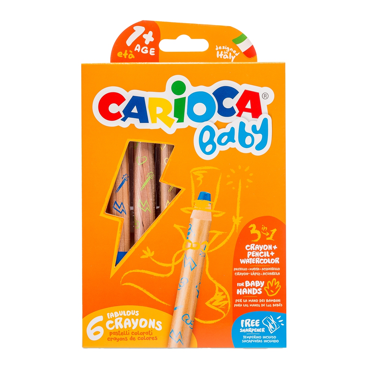 Multifunkční voskovky 3 v 1 Carioca Baby 1+, 6 ks
