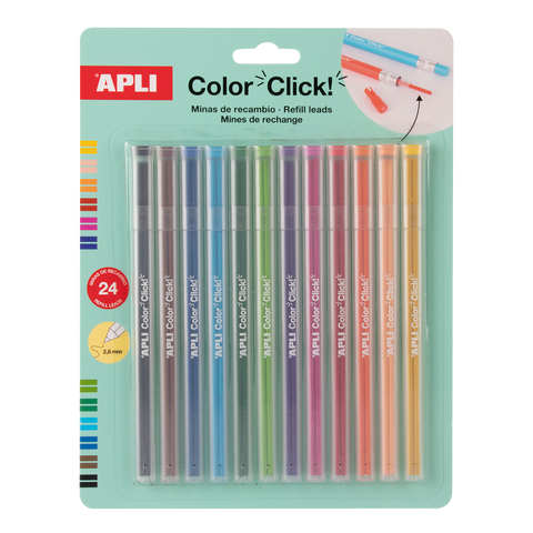 Obrázek produktu: Náhradní tuhy pro stiskací pastelky APLI - Color Click, 2 × 12 ks, blistr, mix barev