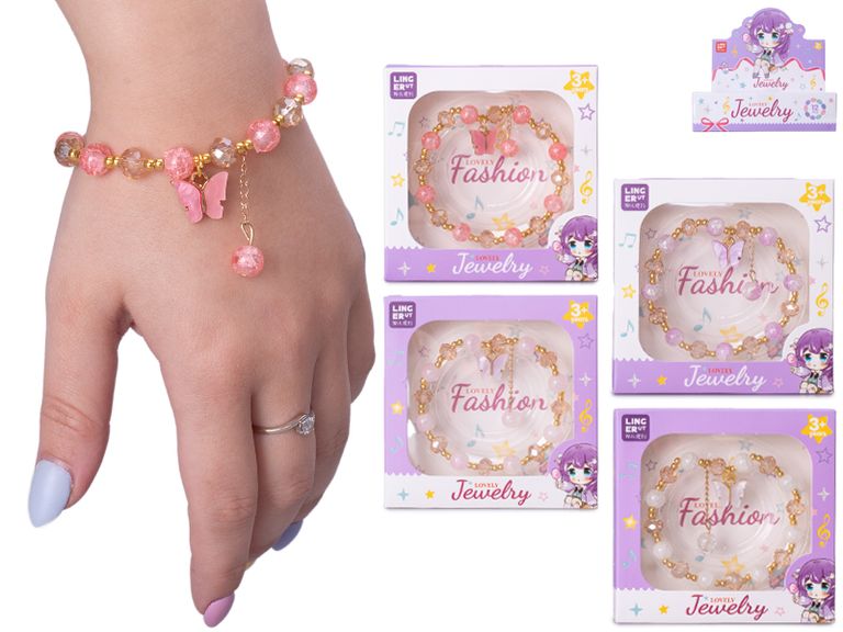 Náramek s motýlím medailonkem, mix barev